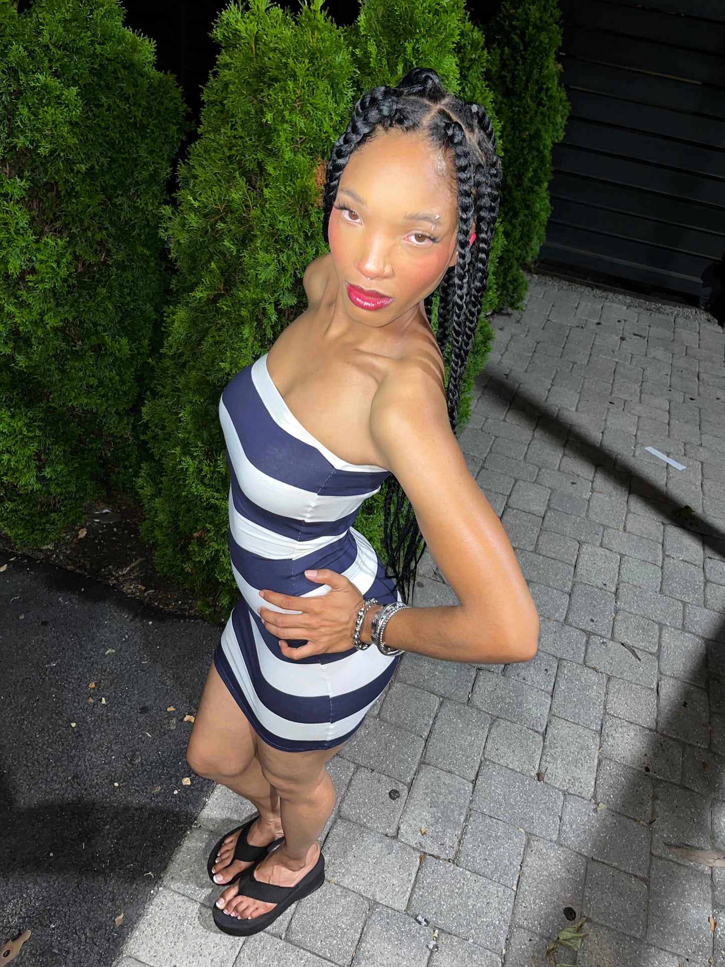 STAR OF THE SHOW- Tubbed Body-con Striped Mini Dress