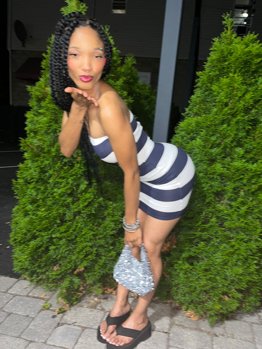 STAR OF THE SHOW- Tubbed Body-con Striped Mini Dress