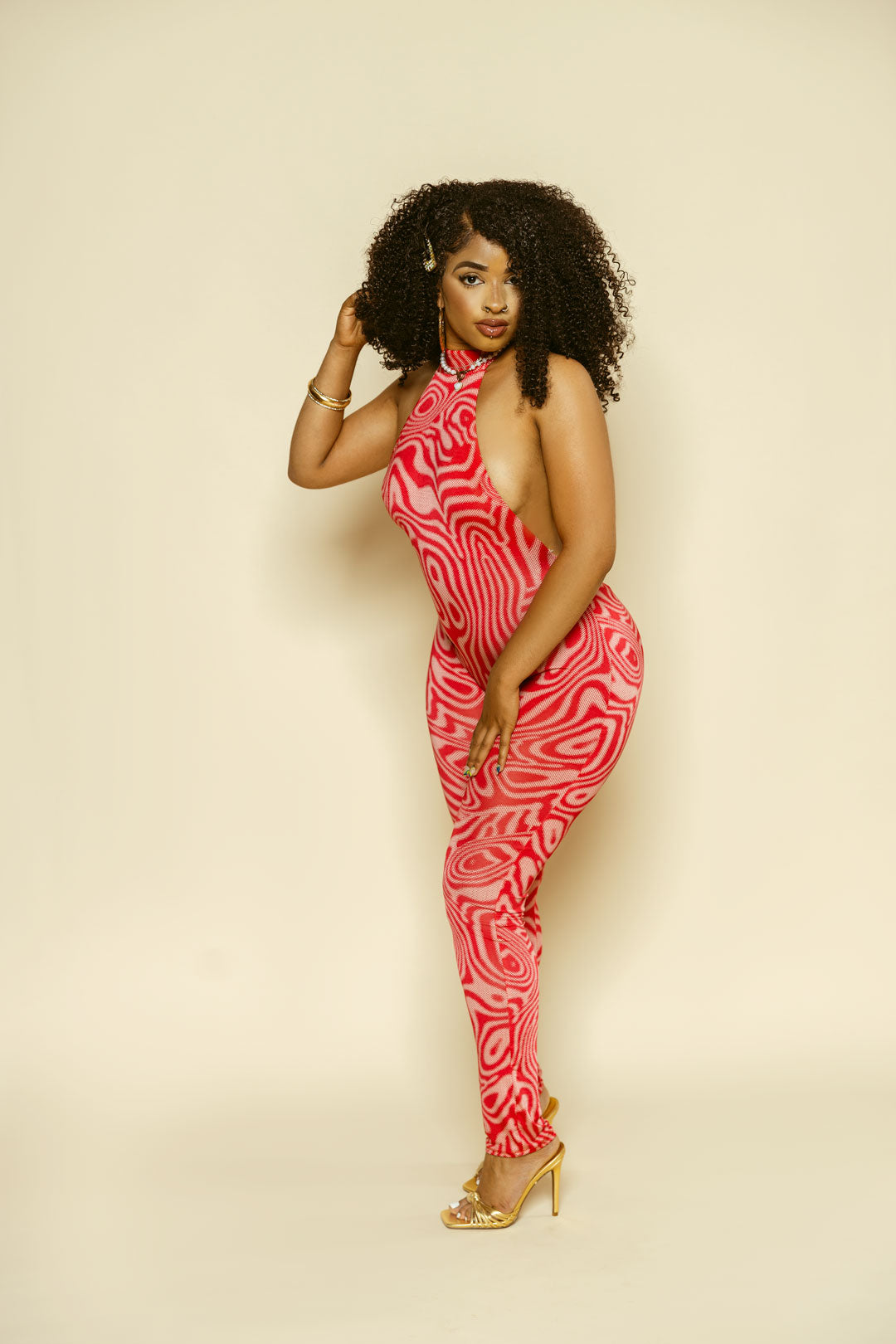 "LYRICA" - Abstract Backless Jumpsuit Red